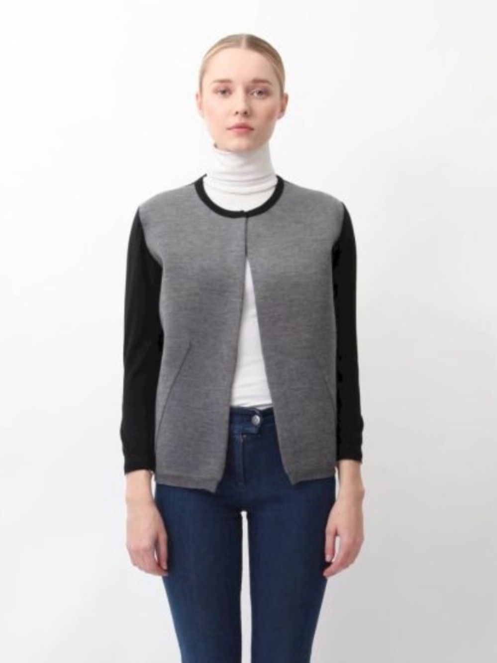 BALENCIAGA grey and black cardigan, cashmere blend, size 38